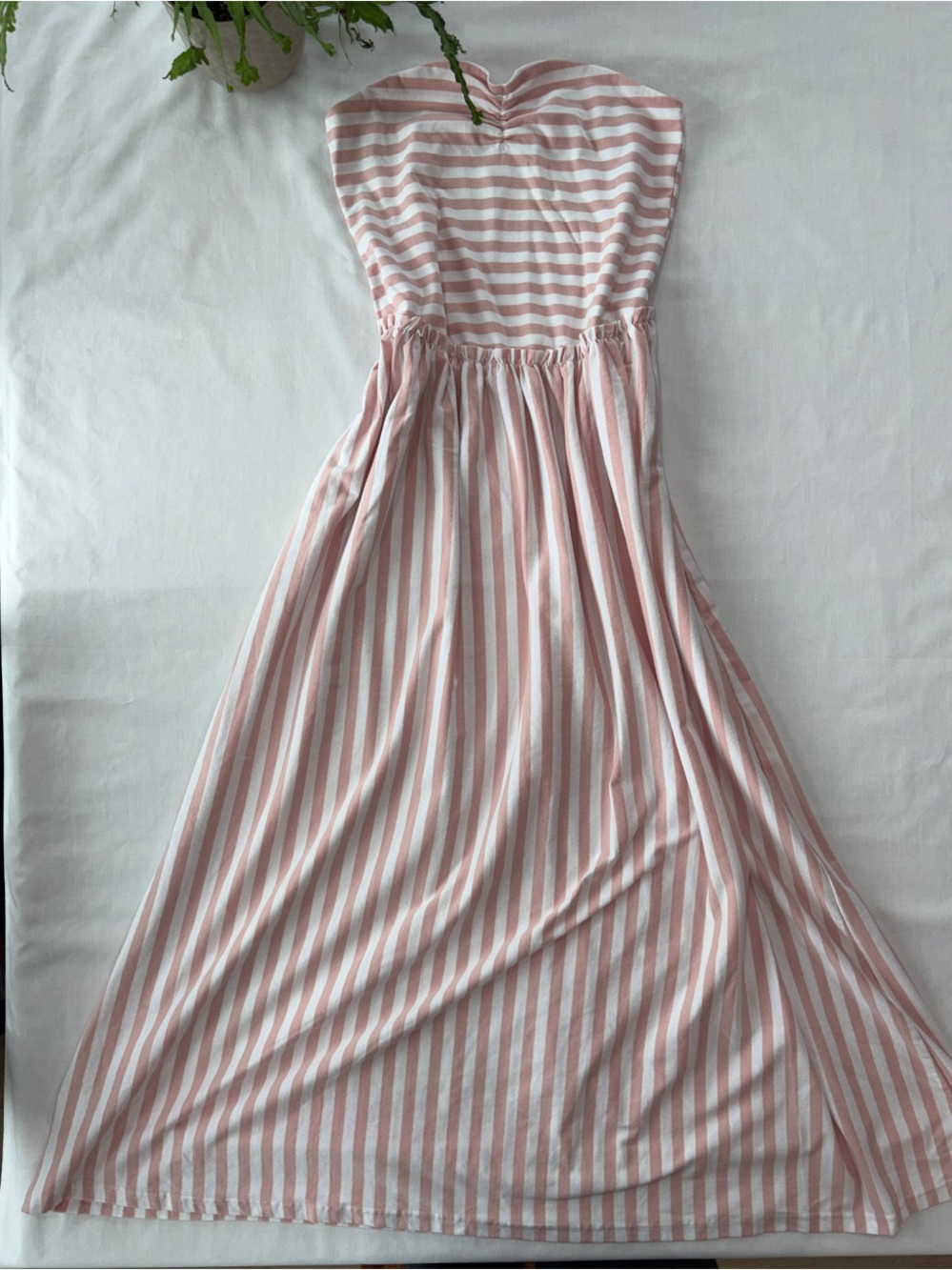 Strapless Pink & White Striped Maxi Dress